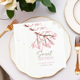 Sweet 16 Cherry Blossoms Birthday Spring Floral Napkin