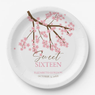 Sweet 16 Cherry Blossoms Birthday Spring Floral Paper Plate