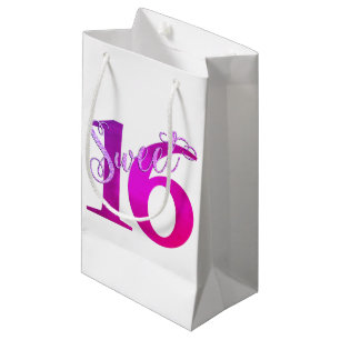 Sweet 16   Chic Purple Watercolor Script Name Small Gift Bag