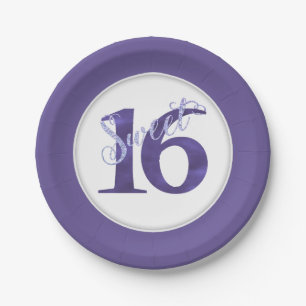 Sweet 16   Chic White and Violet Purple Watercolor Paper Plate