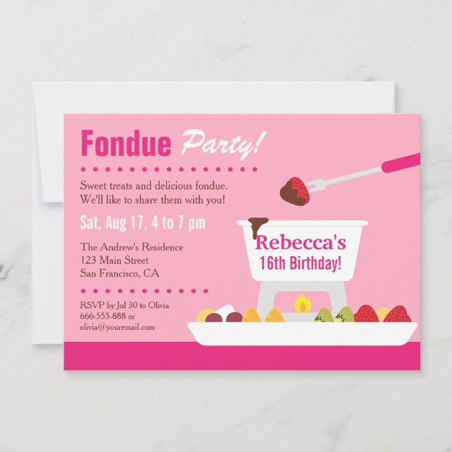Sweet 16 Chocolate Fondue Birthday Party Invitation (Front)
