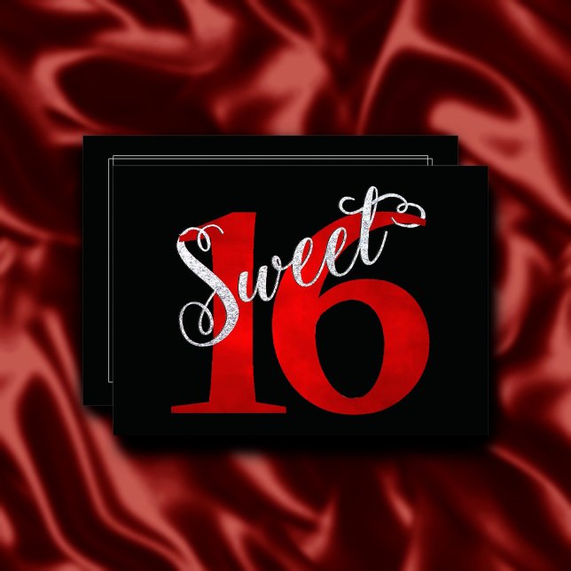 Sweet 16 | Classic Red and Black Grunge Watercolor Invitation (Creator Uploaded)