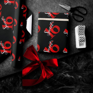 Sweet 16   Classic Red and Black Grunge Watercolor Wrapping Paper