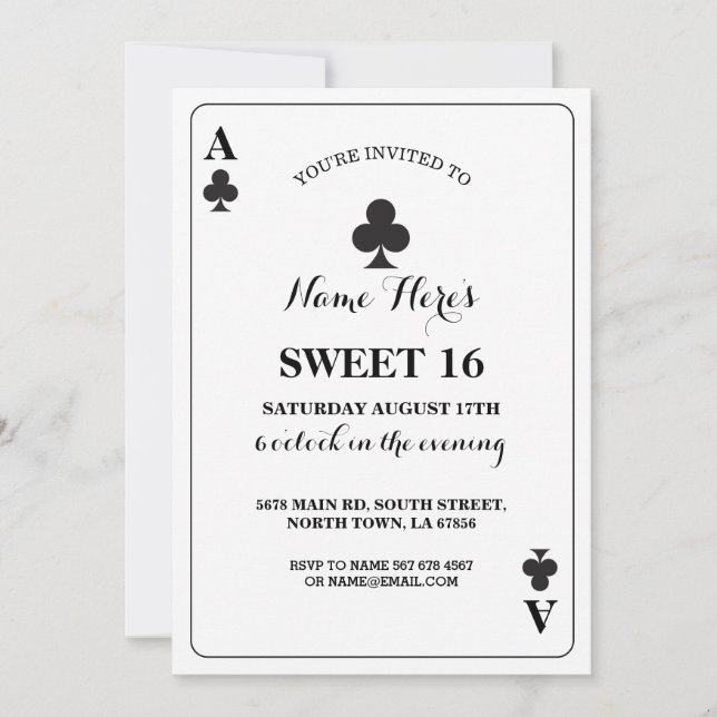 Sweet 16 Clubs Playing Card Vegas Birthday Ace (Front)