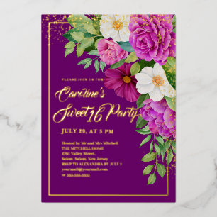 Sweet 16 Colourful Floral Watercolor Purple Gold