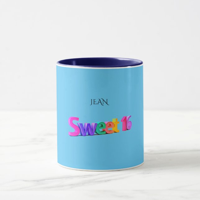 Sweet 16 combo mug/custom name,light blue/navy. mug (Center)