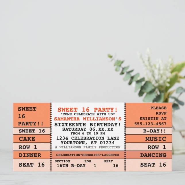 Sweet 16 Concert Ticket Invitation (Standing Front)