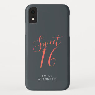 Sweet 16 Coral Script Black 16th Birthday iPhone XR Case