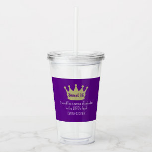 Sweet 16 Crown Bible Verse Dark Purple and Gold Acrylic Tumbler