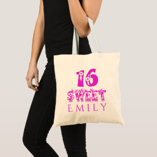 Sweet 16 Custom Name Emily Cute Floral Typography Tote Bag