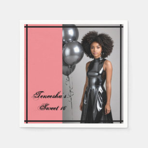 Sweet 16 Custom Photo Napkin – Pink & Black 