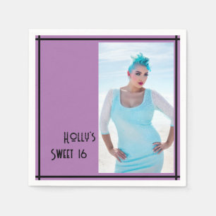 Sweet 16 Custom Photo Napkin – Purple & Black 