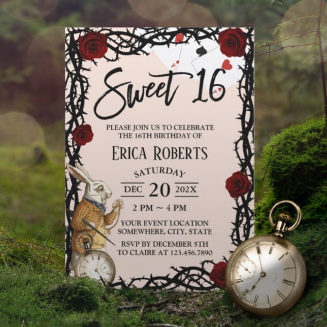 Sweet 16 Cute Alice in Wonderland Girl Birthday Invitation (Creator Uploaded)