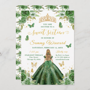 Sweet 16 Dark Green Princess Blonde Girl Invitation