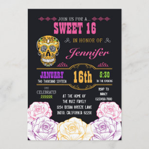 Sweet 16 Day of the Dead Sugar Skull Invitation