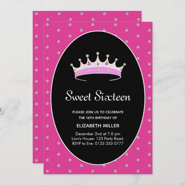 Sweet 16 Diamond Princess Birthday Party Invitation (Front/Back)