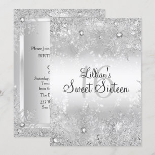 Sweet 16 Diamond Snowflake Winter Wonderland Invitation