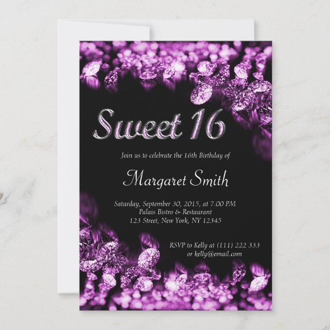 Sweet 16 Diamonds Purple Invitation (Front)