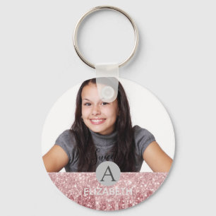 Sweet 16 Dripping Glitter Rose Gold Pink PHOTO Key Ring