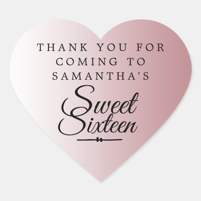 Sweet 16 Dusty Rose Thank You Custom Name Heart Heart Sticker (Front)