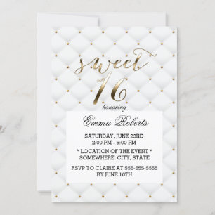 Sweet 16 Elegant Gold & White Quilts Invitation