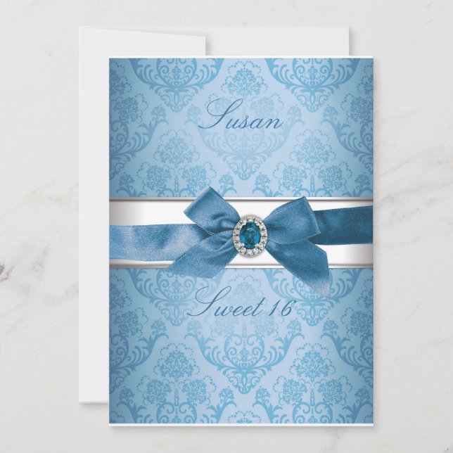 Sweet 16 Elegant Invitation (Blue) (Front)