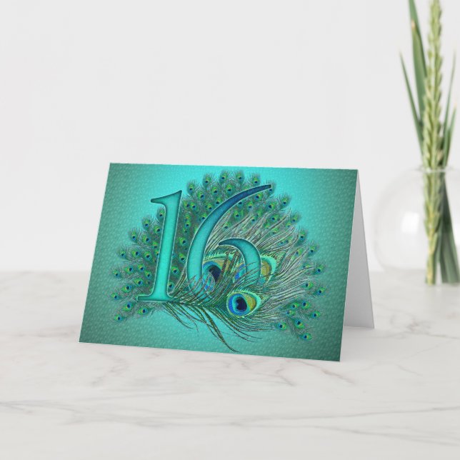 Sweet 16 elegant peacock feather template (Front)