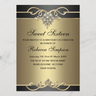 Sweet 16 Elegant Pearl Gold Birthday Invite