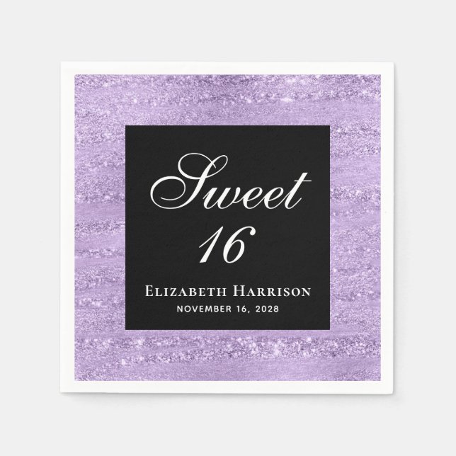Sweet 16 Elegant Purple Birthday Party Napkins (Front)