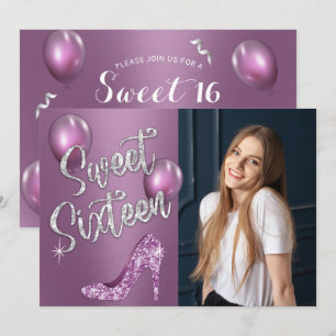 Sweet 16 Elegant Purple Photo Girl 16th Birthday Invitation
