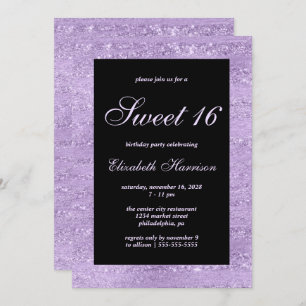Sweet 16  Elegant Purple Shimmer Birthday Party Invitation