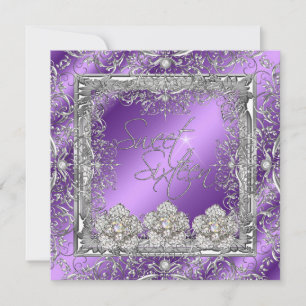 Sweet 16 Elegant Purple Silver 16th Birthday Party Invitation