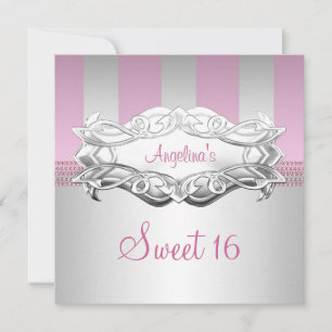 Sweet 16 Elegant White Pink Stripe Birthday Invitation