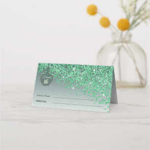 Sweet 16 Emerald Fragrance Green Glitter Boutique Place Card