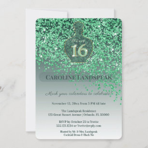 Sweet 16 Emerald Fragrance Green Glitter Ribbon Invitation
