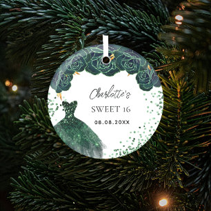 Sweet 16 emerald green dress glass tree decoration