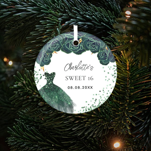 Sweet 16 emerald green dress glass tree decoration (Creator Uploaded)