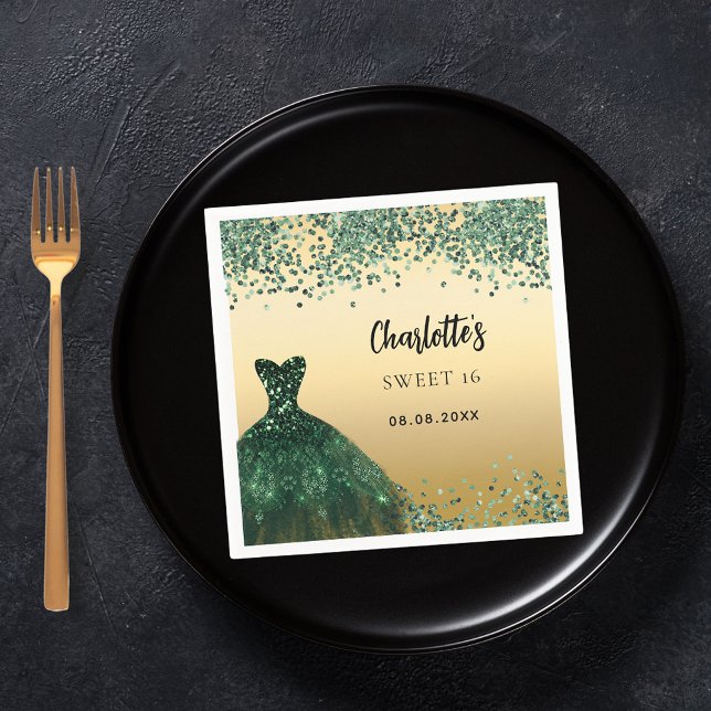 Sweet 16 emerald green dress gold napkin (Creator Uploaded)