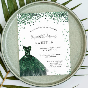 Sweet 16 emerald green dress invitation