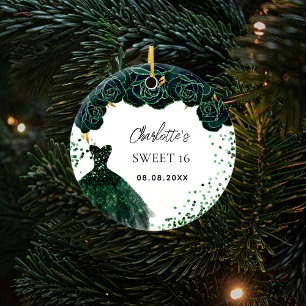 Sweet 16 emerald green dress white ceramic tree decoration