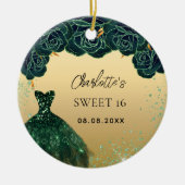 Sweet 16 emerald green gold dress ceramic tree decoration (Front)