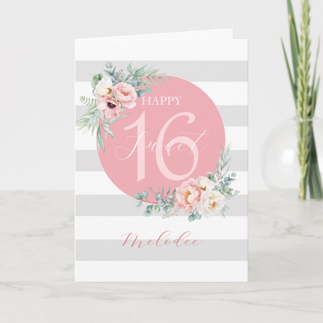 Sweet 16 Eucalyptus Peonies birthday card (Front)