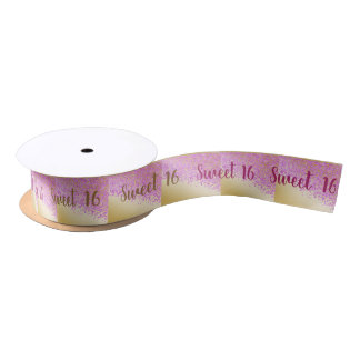 Sweet 16 Falling Pink Glitter on Shiny Gold Satin Ribbon