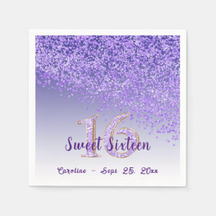 Sweet 16 Falling Purple Glitter & Monogram Napkin