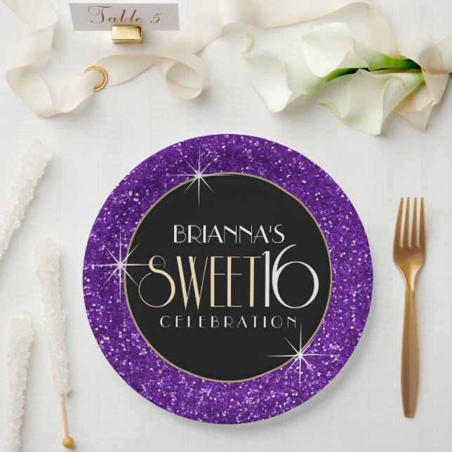 Sweet 16 Faux Purple Glitter Paper Plate (Wedding)