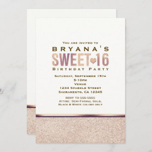 SWEET 16 Faux Rose Gold Champagne Party Invitation
