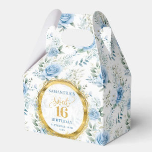 Sweet 16 Favor Box Dusty Blue Floral Gold Sparkles