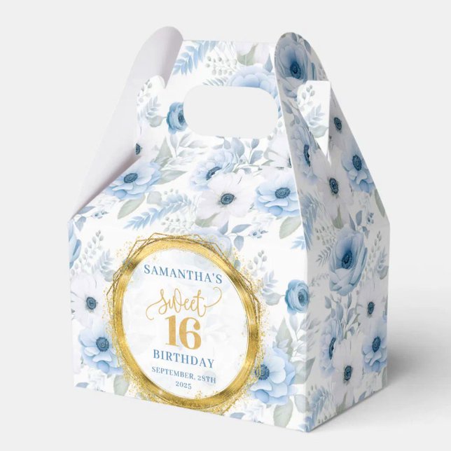 Sweet 16 Favour Box Blue Pastel Floral Gold Sparkl (Sweet 16 Favor Box Blue Pastel Floral Gold Sparkle)