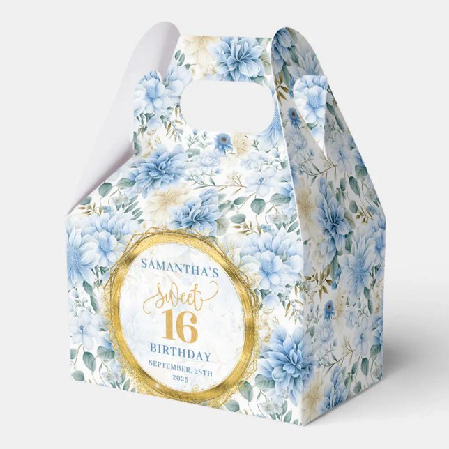 Sweet 16 Favour Box Watercolor Blue Boho Floral  (Sweet 16 Favor Box Watercolor Blue Boho Floral)