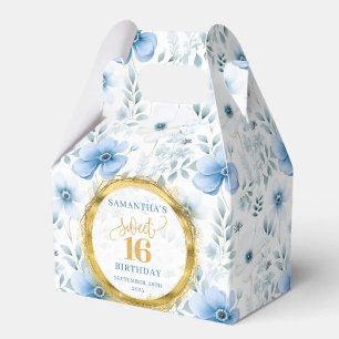 Sweet 16 Favour Box Watercolor Blue Boho Flowers 